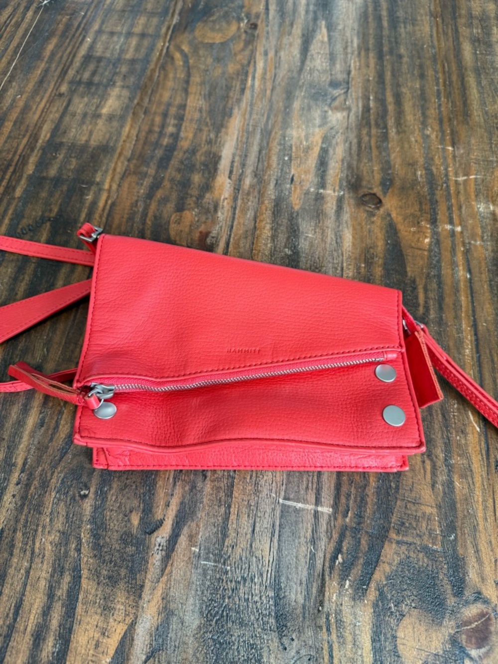 Hammitt Red Pebbled Leather Crossbody with Silver Studs